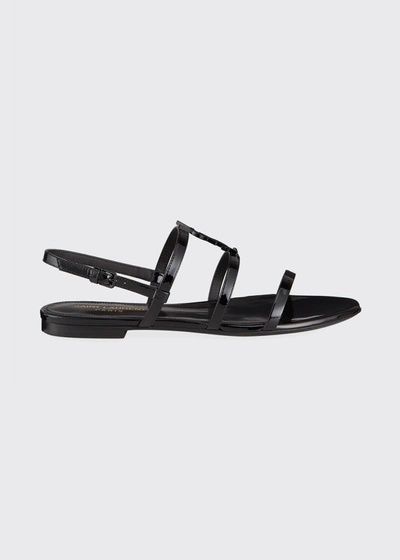Shop Saint Laurent Cassandra Patent Ysl Slingback Sandals In Black