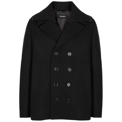 Shop Dolce & Gabbana Black Double-breasted Wool Peacoat