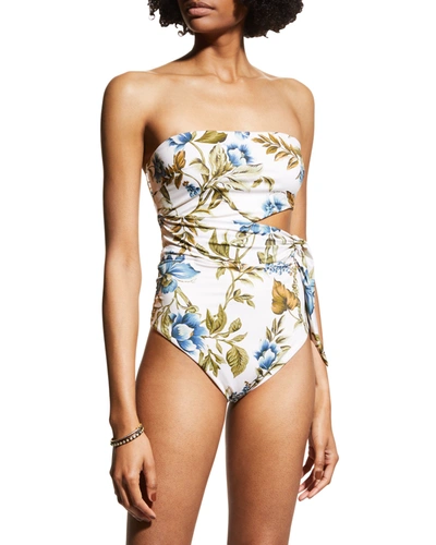 Shop Zimmermann Aliane Scarf-tie One-piece Swimsuit In Khaki Floral