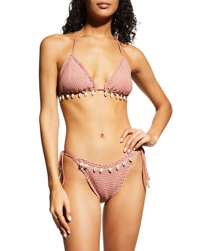 Shop Zimmermann Cassia Crochet Two-piece Bikini Set In Beige