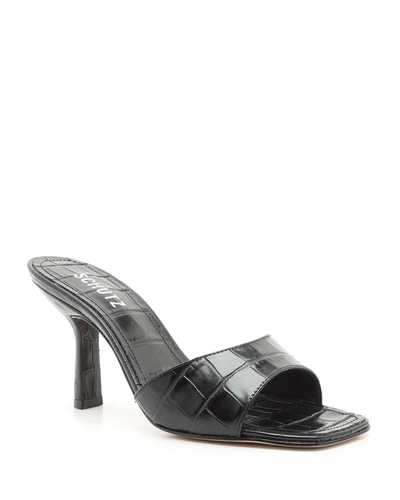 Shop Schutz Posseni Mock-croc Slide Mule High-heel Sandals In Black