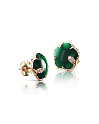 Shop Pasquale Bruni Petite Joli Green Agate Floral Stud Earrings With Diamonds