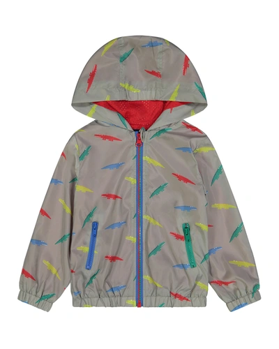 Shop Andy & Evan Boy's Crocodile-print Hooded Wind-resistant Jacket In Grey Croc