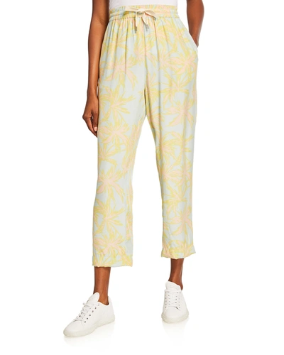 Shop Atm Anthony Thomas Melillo Palm-print Silk Charmeuse Pull-on Pants In Abstract Surf Com