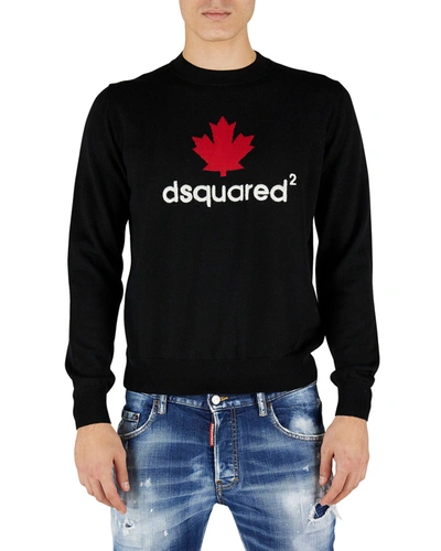 Shop Dsquared2 Men's D2 Leaf Wool Sweater In Black