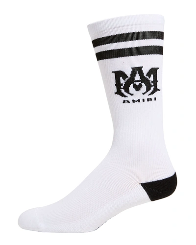 Shop Amiri Men's Ribbed Logo Striped Socks In 001 Black