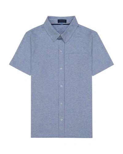 Shop Andy & Evan Boy's Short-sleeve Knit Button-down Shirt In Olive