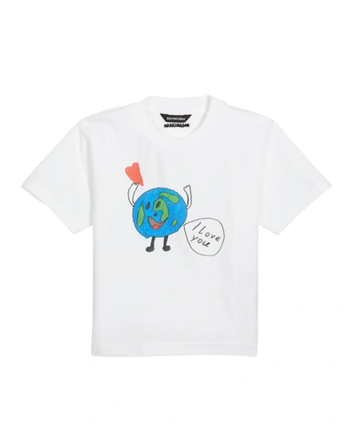 Shop Balenciaga Kid's I Love You Earth Graphic Short-sleeve Shirt In White