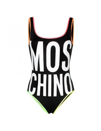 Shop Moschino One Piece Swimsuit Front Logo In Black