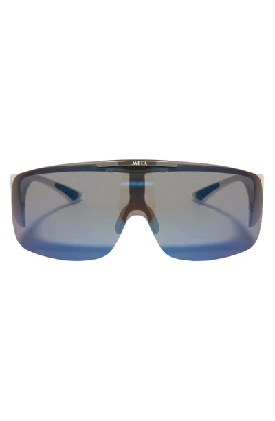 Shop Mita Sobe 136mm Shield Sunglasses In Matte White/ Blue Mirror
