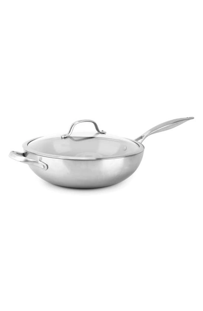 Shop Greenpan Venice Pro 12-inch Ceramic Nonstick Wok & Glass Lid In Stainless Steel