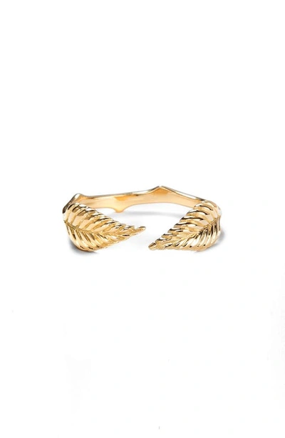 Shop Nora Kogan Double Leaf Open Ring In Yellow Gold
