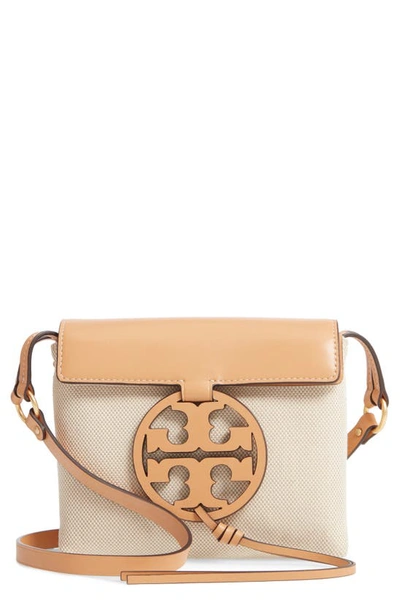 Shop Tory Burch Miller Canvas & Leather Crossbody Bag In Natural
