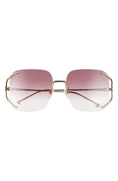 Shop Gucci 60mm Gradient Rimless Square Sunglasses In Gold/ Violet