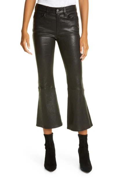 Shop Frame Le Crop Flare Leather Pants In Noir