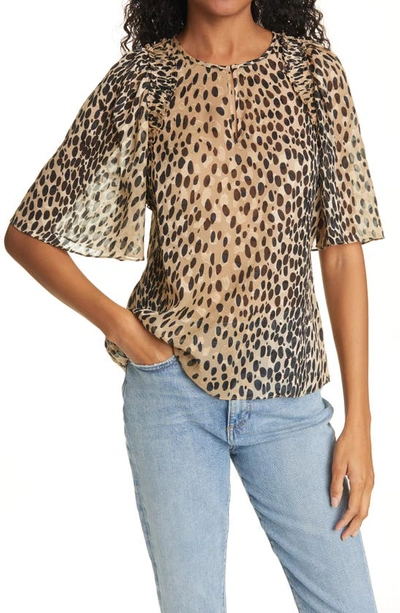 Shop Rebecca Taylor Pebble Leopard Print Silk Blend Blouse In Golden Combo