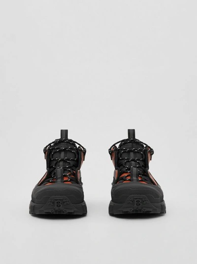 Shop Burberry Two-tone Leather Arthur Sneakers In Black/orange