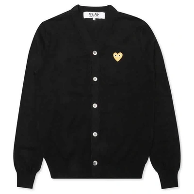 Shop Comme Des Garçons Mens Black Gold Heart Cardigan, Size Medium In Black,gold Tone