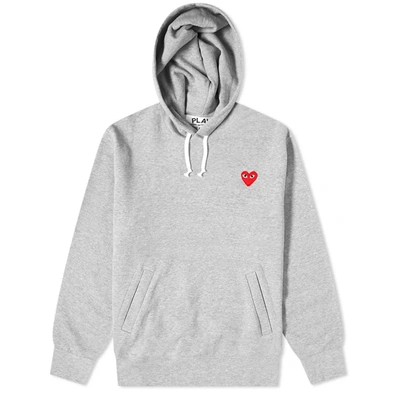 Shop Comme Des Garçons Mens Long-sleeve Embroidered Heart Logo Hoodie, Size Small In Grey,red