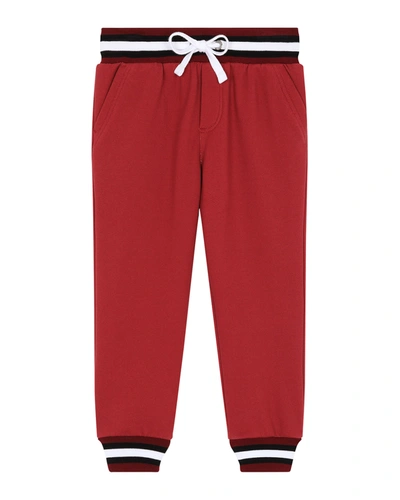 Shop Dolce & Gabbana Boy's Logo Script Drawstring Jogger Pants In Red