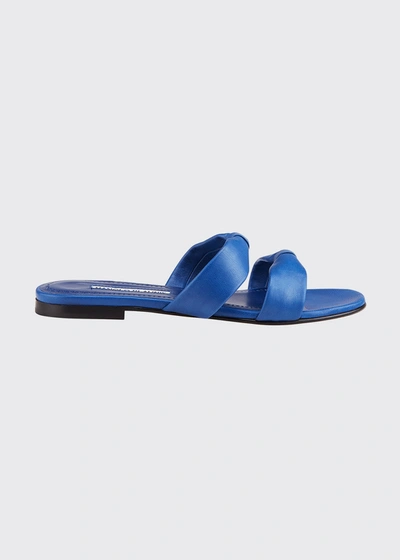 Shop Manolo Blahnik Pallera Knotted Slide Sandals In Blue
