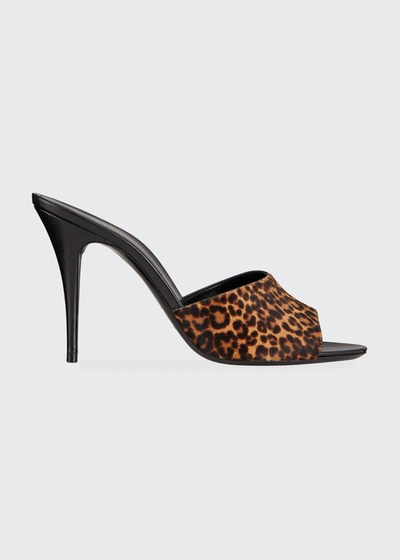 Shop Saint Laurent Leopard-print Slide Sandals
