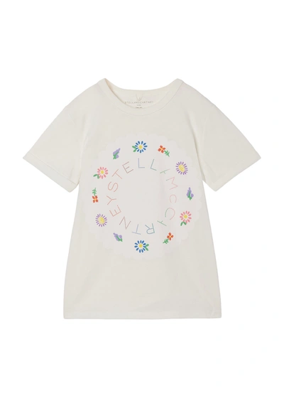 Shop Stella Mccartney Girl's Floral Logo Short-sleeve Shirt In 9100 Ivory