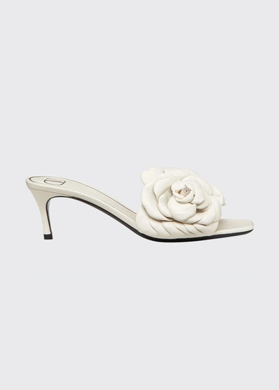 Shop Valentino 03 Rose Edition Kitten-heel Slide Sandals, White