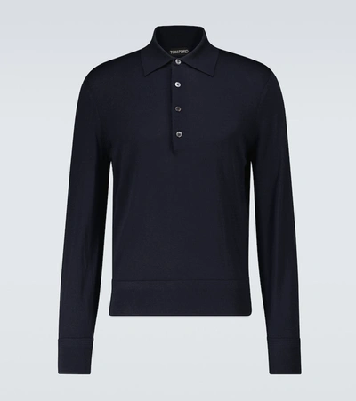 Shop Tom Ford Wool Long-sleeved Polo Shirt In Blue