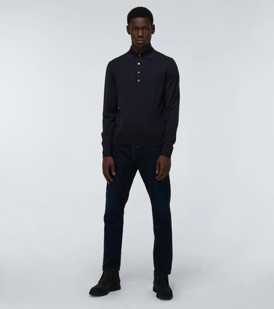 Shop Tom Ford Wool Long-sleeved Polo Shirt In Blue
