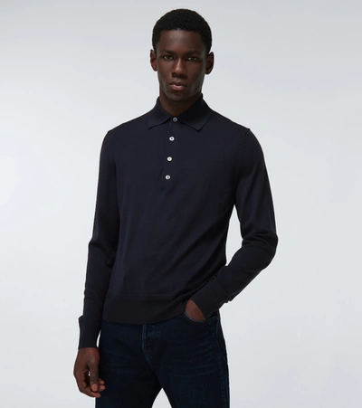 Shop Tom Ford Wool Long-sleeved Polo Shirt In Blue