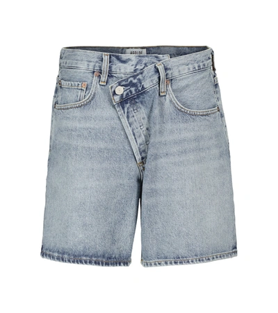 Shop Agolde Criss Cross Denim Shorts In Blue