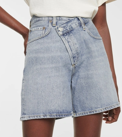 Shop Agolde Criss Cross Denim Shorts In Blue