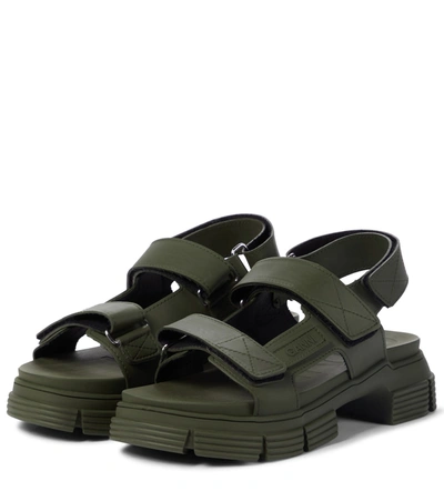 Shop Ganni Recycled Rubber Trekking Sandals In Green
