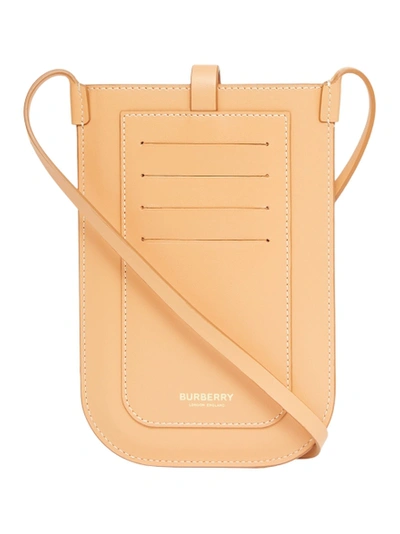 Shop Burberry Topstitched Leather Anne Phone Case With Strap, Warm Sand