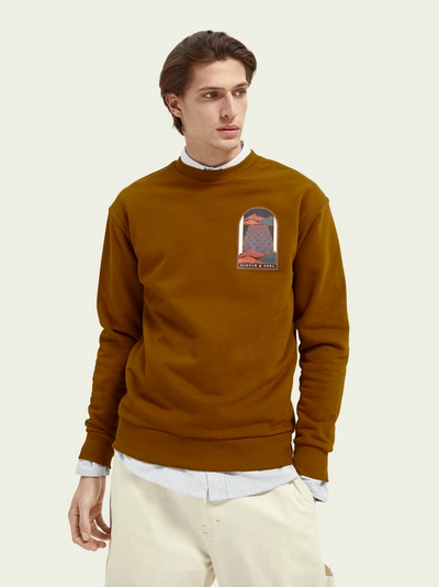 Shop Scotch & Soda Graphic Crewneck Sweater In Brown