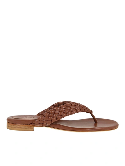 Shop Anna F Woven Leather Thong Sandals In Brown