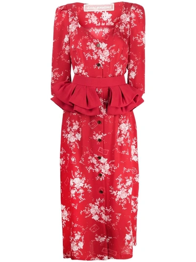 Shop Ulyana Sergeenko Floral-print Ruffled Midi Dress In Rot