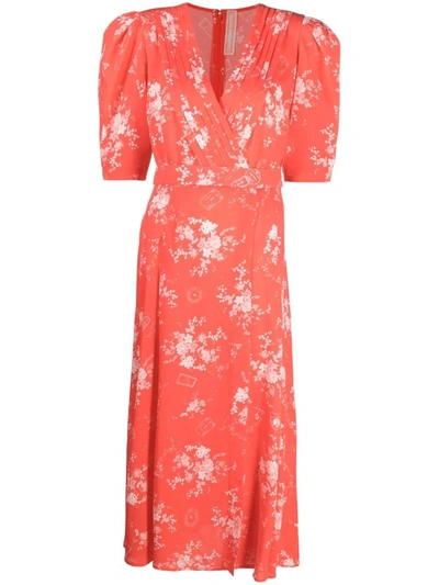 Shop Ulyana Sergeenko Floral-print Midi Dress In Rot