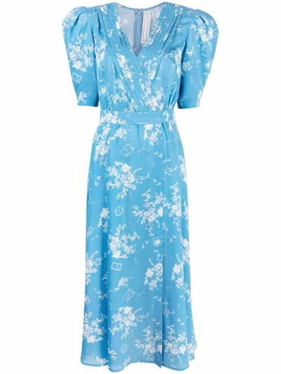 Shop Ulyana Sergeenko Floral-print Midi Dress In Blau