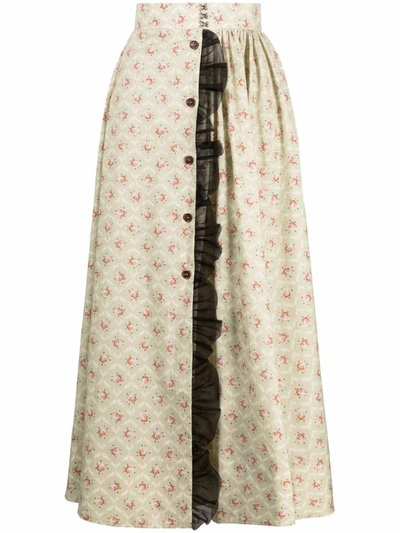 Shop Ulyana Sergeenko Floral-print Maxi Skirt In Neutrals