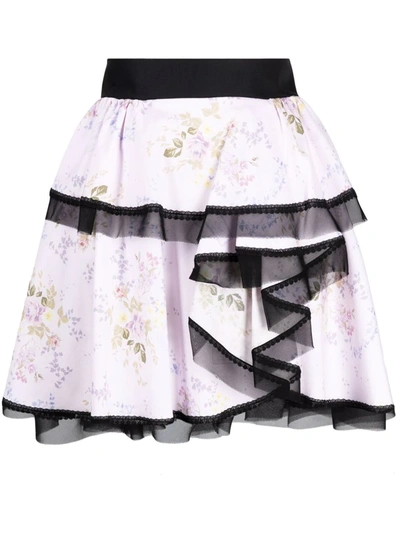 Shop Ulyana Sergeenko Asymmetric Floral-print Mini Skirt In Rosa