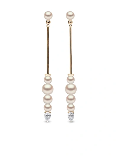 Shop Yoko London 18kt Yellow Gold Sleek Freshwater Pearl And Diamond Drop Earrings