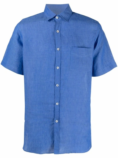 Shop Canali Short Sleeve Woven Shirt In Blau