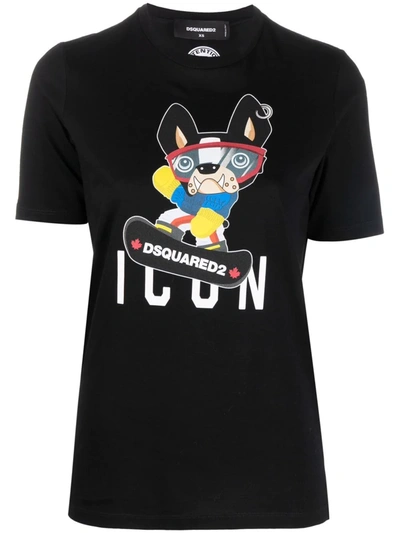 Shop Dsquared2 Pug-motif Cotton T-shirt In Schwarz