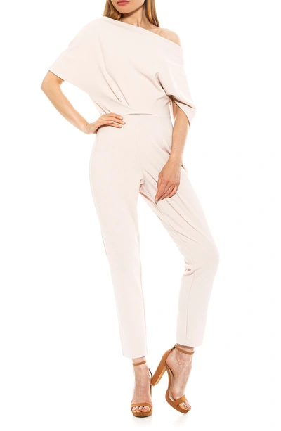Shop Alexia Admor Draped One-shoulder Jumpsuit In Ivory