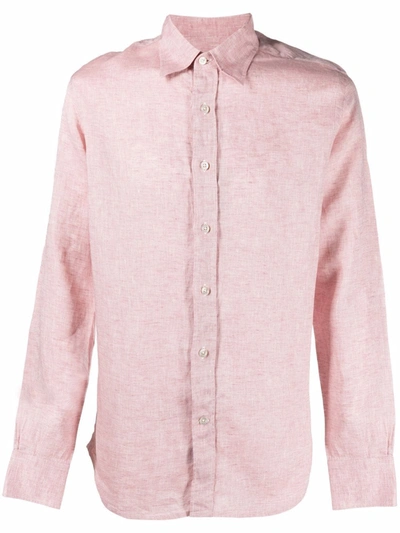 Shop Canali Woven Button Down Shirt In Pink