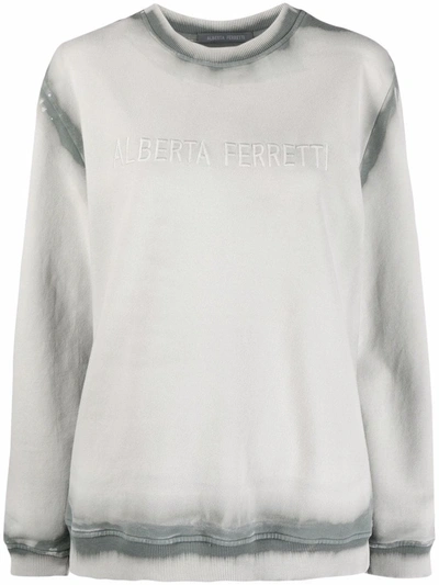 Shop Alberta Ferretti Faded Embroidered-logo Sweatshirt In Grey