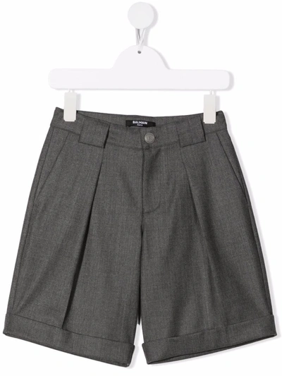 Shop Balmain Straight-leg Tailored Shorts In Grey