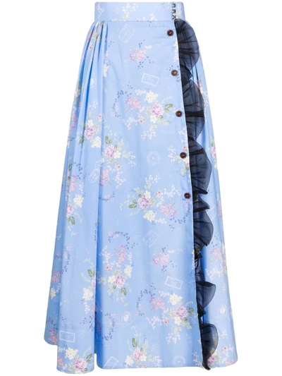 Shop Ulyana Sergeenko Floral-print A-line Skirt In Blau